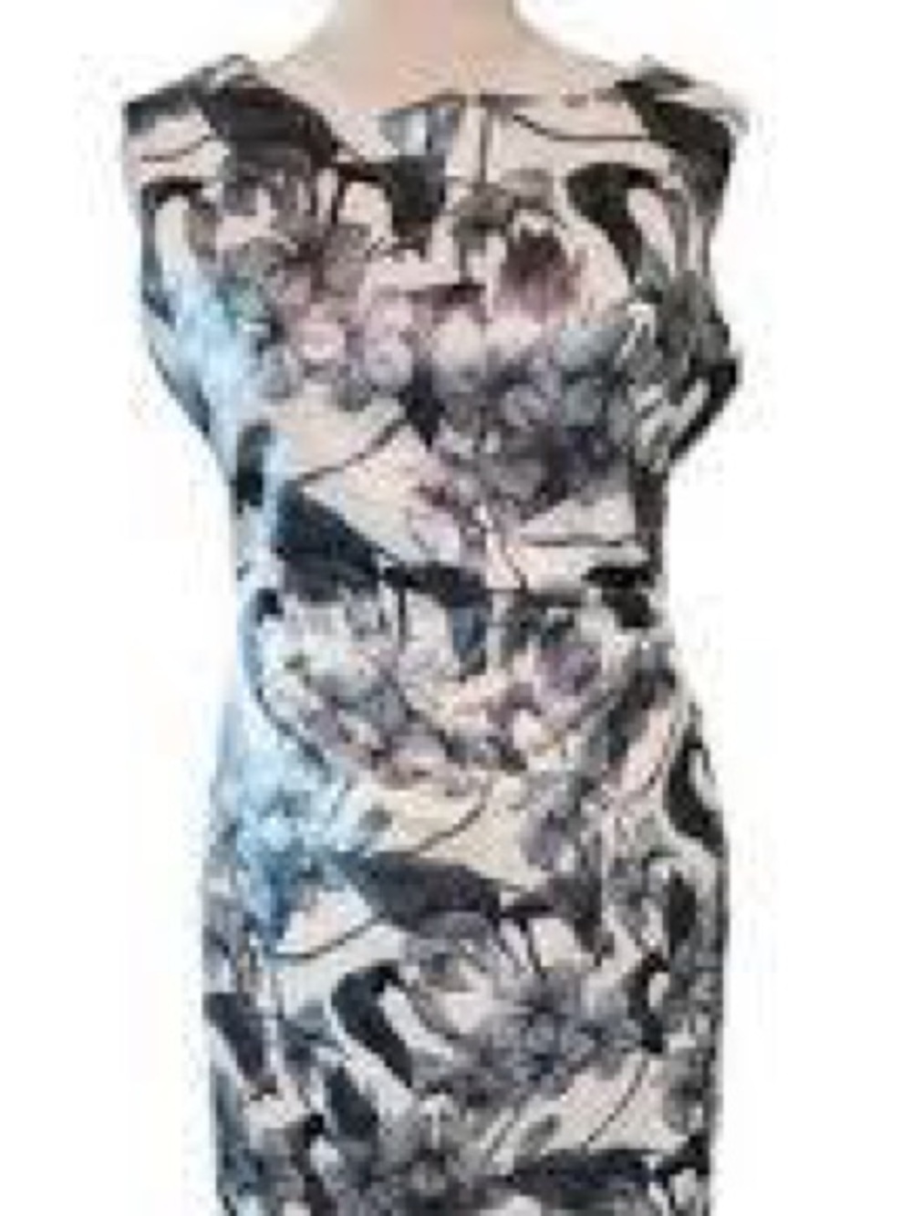 GLAMOUR Women White Silver Foil Floral Sleeveless Sheath Dress Size 16
